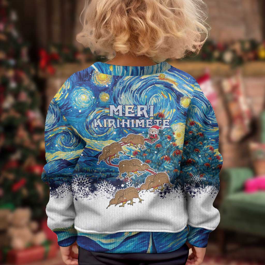 New Zealand Christmas Kid Ugly Christmas Sweater Kiwis Santa Sleigh Starry Night Style LT05 - Polynesian Pride