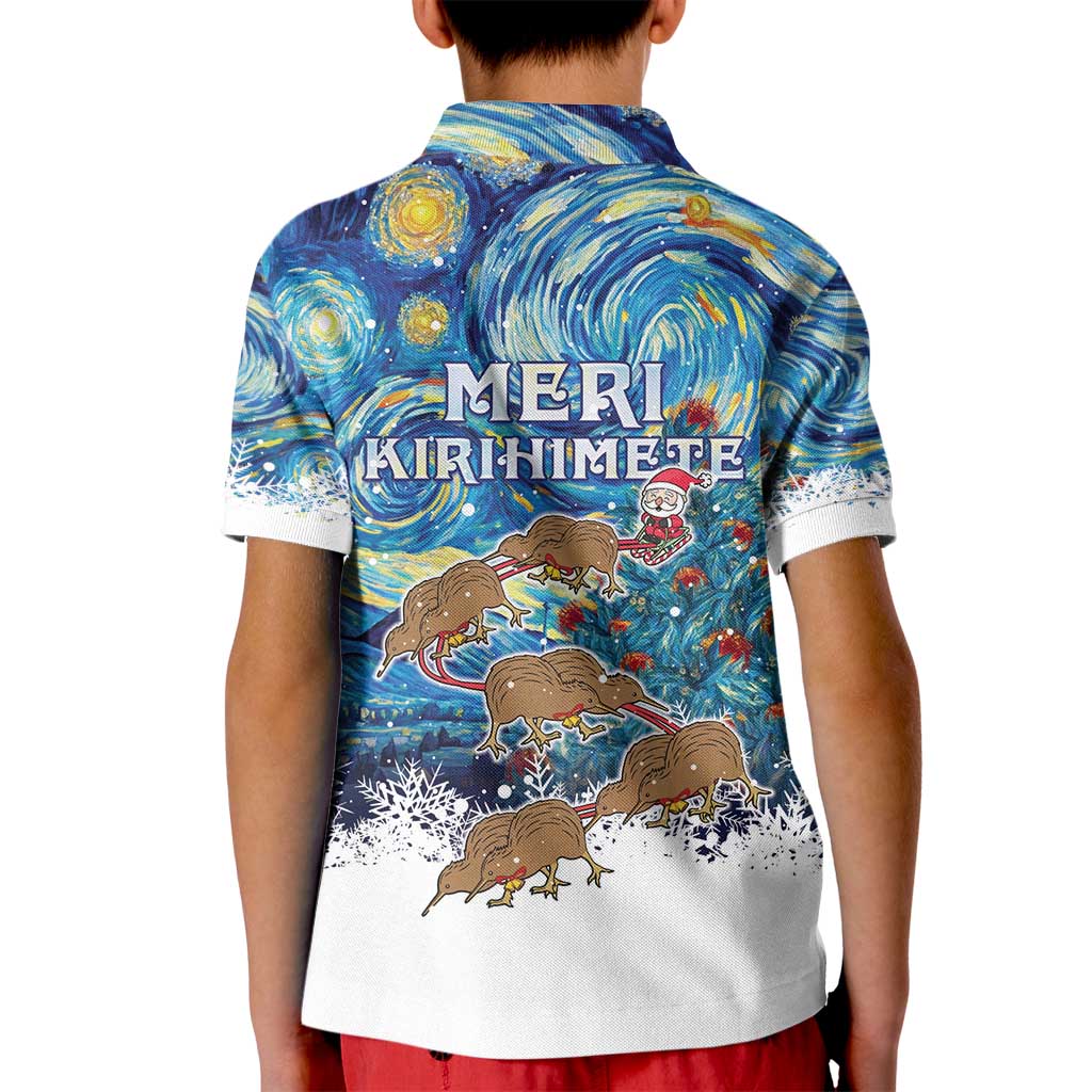 New Zealand Christmas Kid Polo Shirt Kiwis Santa Sleigh Starry Night Style LT05 - Polynesian Pride