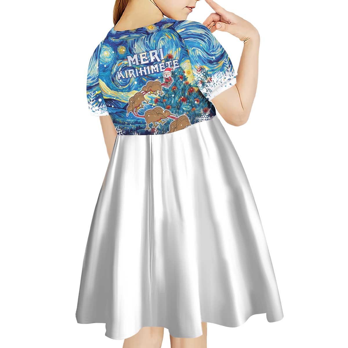 New Zealand Christmas Kid Short Sleeve Dress Kiwis Santa Sleigh Starry Night Style LT05 - Polynesian Pride