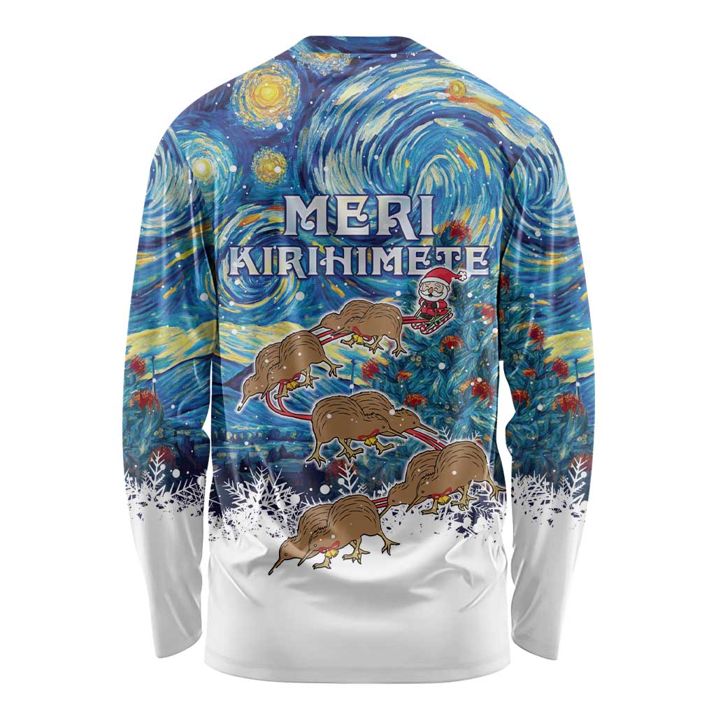 New Zealand Christmas Long Sleeve Shirt Kiwis Santa Sleigh Starry Night Style LT05 - Polynesian Pride