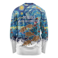 New Zealand Christmas Long Sleeve Shirt Kiwis Santa Sleigh Starry Night Style LT05 - Polynesian Pride