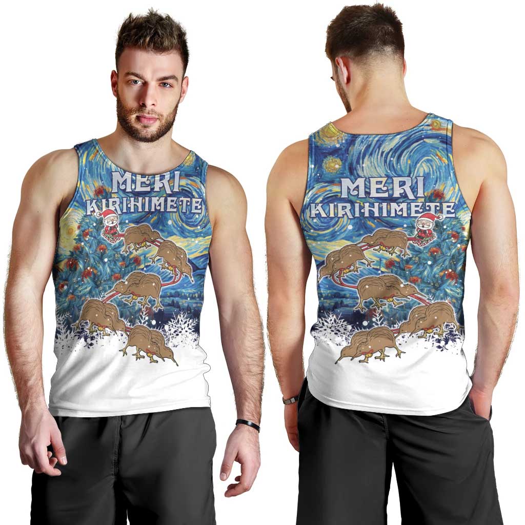 New Zealand Christmas Men Tank Top Kiwis Santa Sleigh Starry Night Style