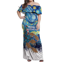 New Zealand Christmas Off Shoulder Maxi Dress Kiwis Santa Sleigh Starry Night Style LT05 Women Blue - Polynesian Pride