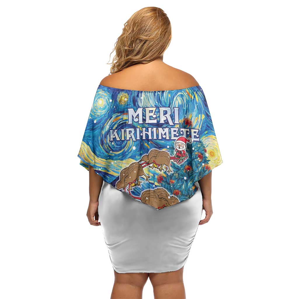 New Zealand Christmas Off Shoulder Short Dress Kiwis Santa Sleigh Starry Night Style LT05 - Polynesian Pride