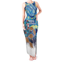 New Zealand Christmas Tank Maxi Dress Kiwis Santa Sleigh Starry Night Style LT05 Women Blue - Polynesian Pride