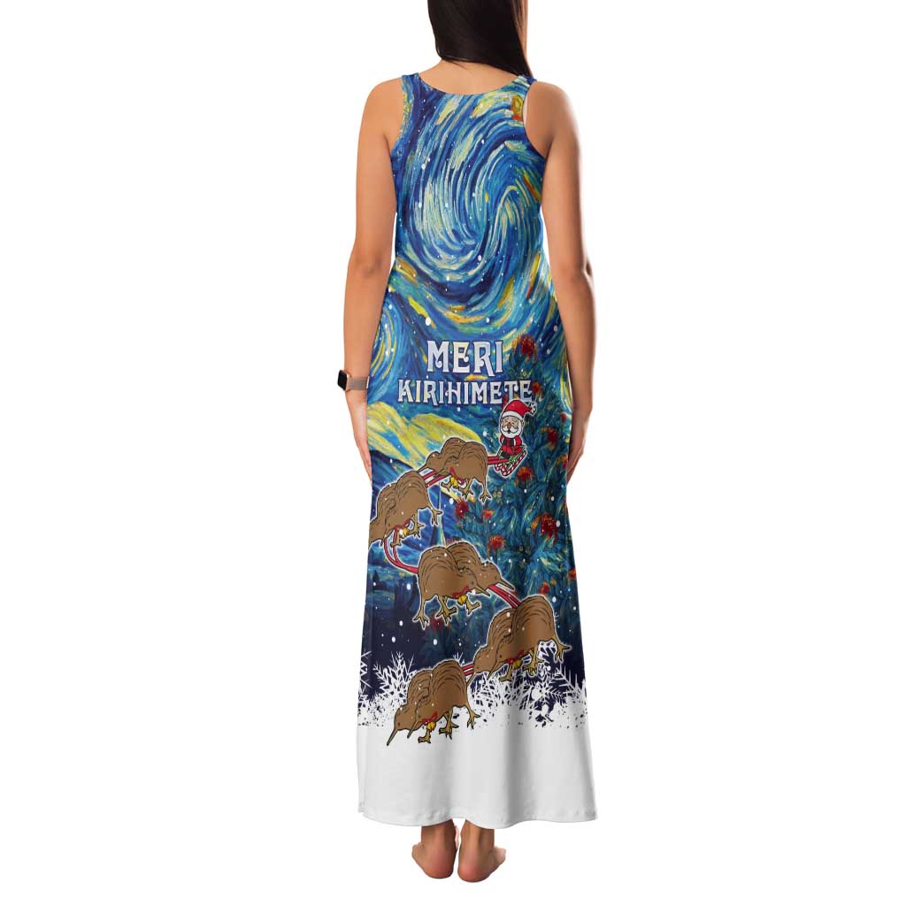 New Zealand Christmas Tank Maxi Dress Kiwis Santa Sleigh Starry Night Style LT05 - Polynesian Pride