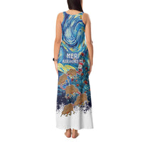 New Zealand Christmas Tank Maxi Dress Kiwis Santa Sleigh Starry Night Style LT05 - Polynesian Pride