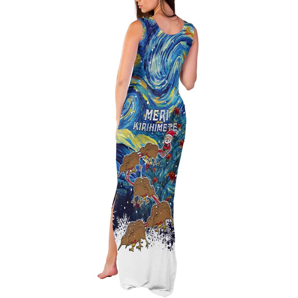 New Zealand Christmas Tank Maxi Dress Kiwis Santa Sleigh Starry Night Style LT05 - Polynesian Pride
