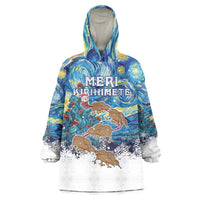 New Zealand Christmas Wearable Blanket Hoodie Kiwis Santa Sleigh Starry Night Style LT05 One Size Blue - Polynesian Pride