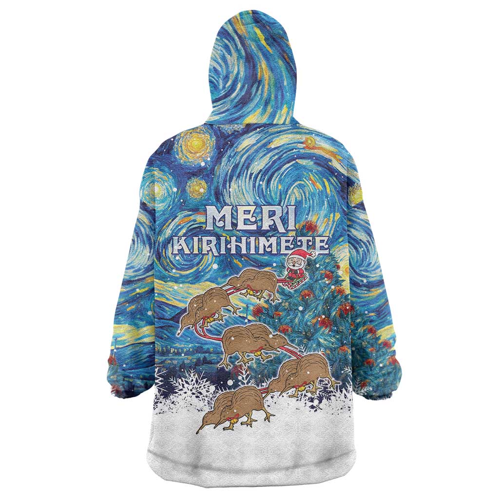 New Zealand Christmas Wearable Blanket Hoodie Kiwis Santa Sleigh Starry Night Style LT05 - Polynesian Pride