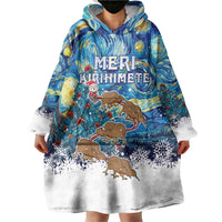 New Zealand Christmas Wearable Blanket Hoodie Kiwis Santa Sleigh Starry Night Style LT05 - Polynesian Pride