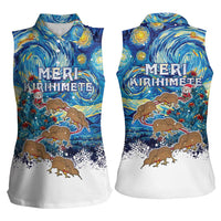 New Zealand Christmas Women Sleeveless Polo Shirt Kiwis Santa Sleigh Starry Night Style LT05 - Polynesian Pride