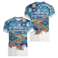 New Zealand Christmas Women V-Neck T-Shirt Kiwis Santa Sleigh Starry Night Style LT05 - Polynesian Pride