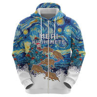 New Zealand Christmas Zip Hoodie Kiwis Santa Sleigh Starry Night Style LT05 - Polynesian Pride