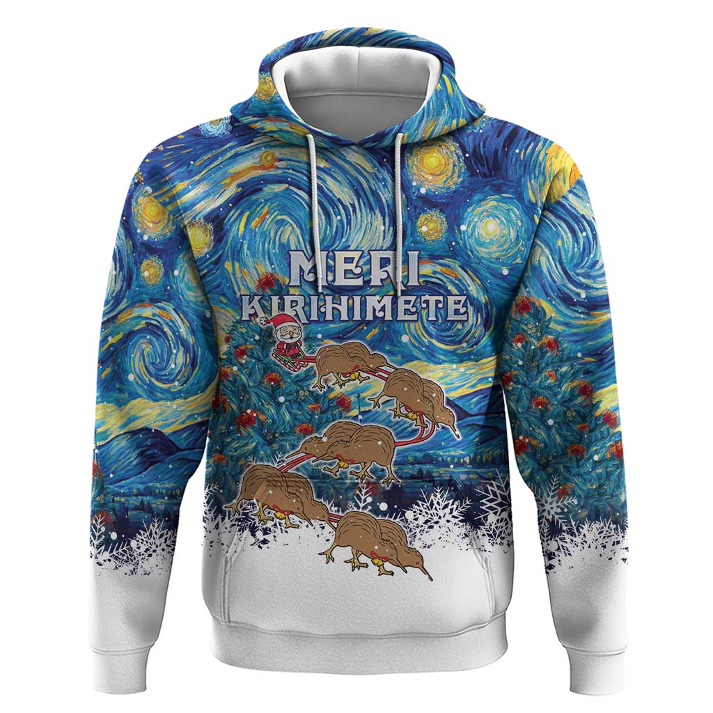 New Zealand Christmas Zip Hoodie Kiwis Santa Sleigh Starry Night Style LT05 Pullover Hoodie Blue - Polynesian Pride