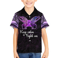 Pancreatic Cancer Awareness Family Matching Tank Maxi Dress and Hawaiian Shirt Keep Calm And Fight On Polynesian Pattern LT05 Son's Shirt Purple - Polynesian Pride