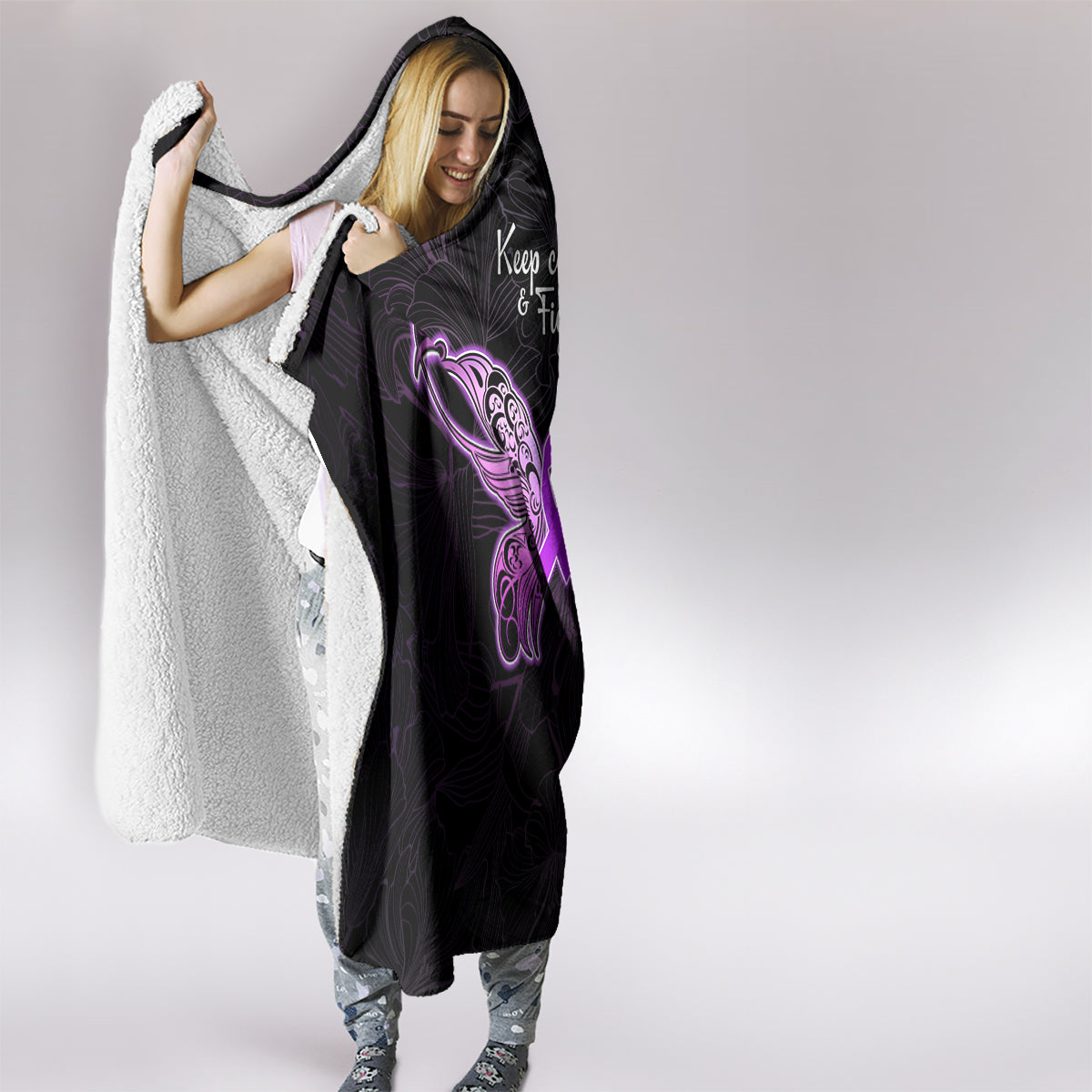 Pancreatic Cancer Awareness Hooded Blanket Keep Calm And Fight On Polynesian Pattern LT05 - Polynesian Pride