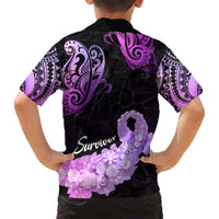 Pancreatic Cancer Awareness Kid Hawaiian Shirt Keep Calm And Fight On Polynesian Pattern LT05 - Polynesian Pride