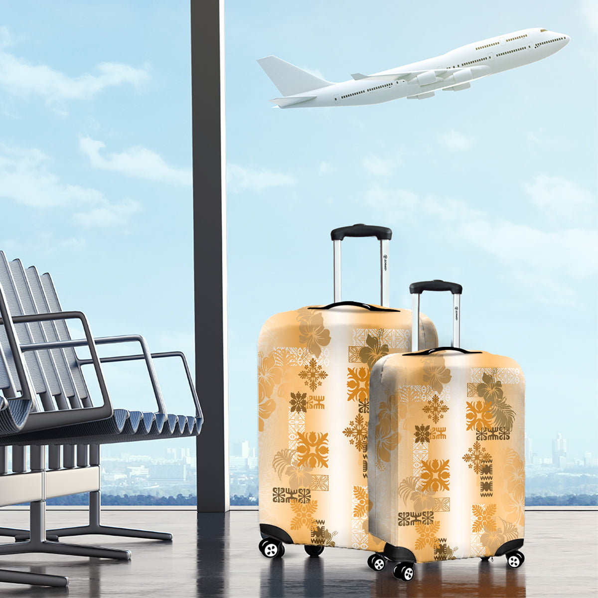 Hawaiian Quilt Luggage Cover Vintage Pattern Brown LT05 - Polynesian Pride
