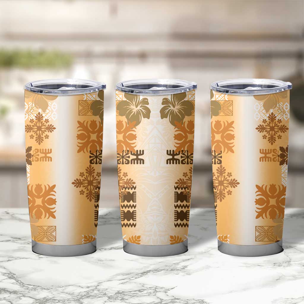 Hawaiian Quilt Tumbler Cup Vintage Pattern Brown