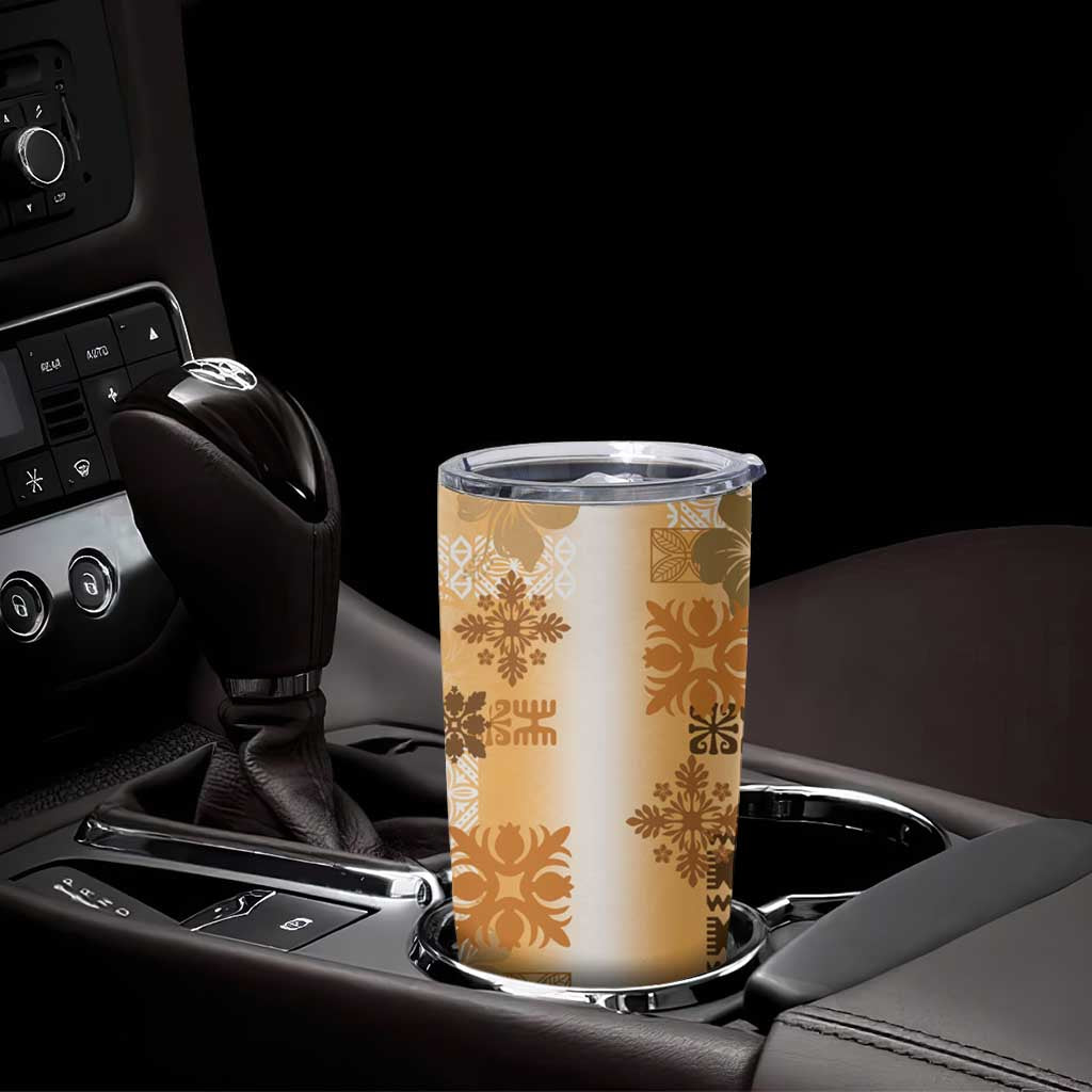 Hawaiian Quilt Tumbler Cup Vintage Pattern Brown