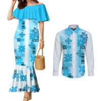 Hawaiian Quilt Couples Matching Mermaid Dress and Long Sleeve Button Shirt Vintage Pattern Blue LT05 Blue - Polynesian Pride