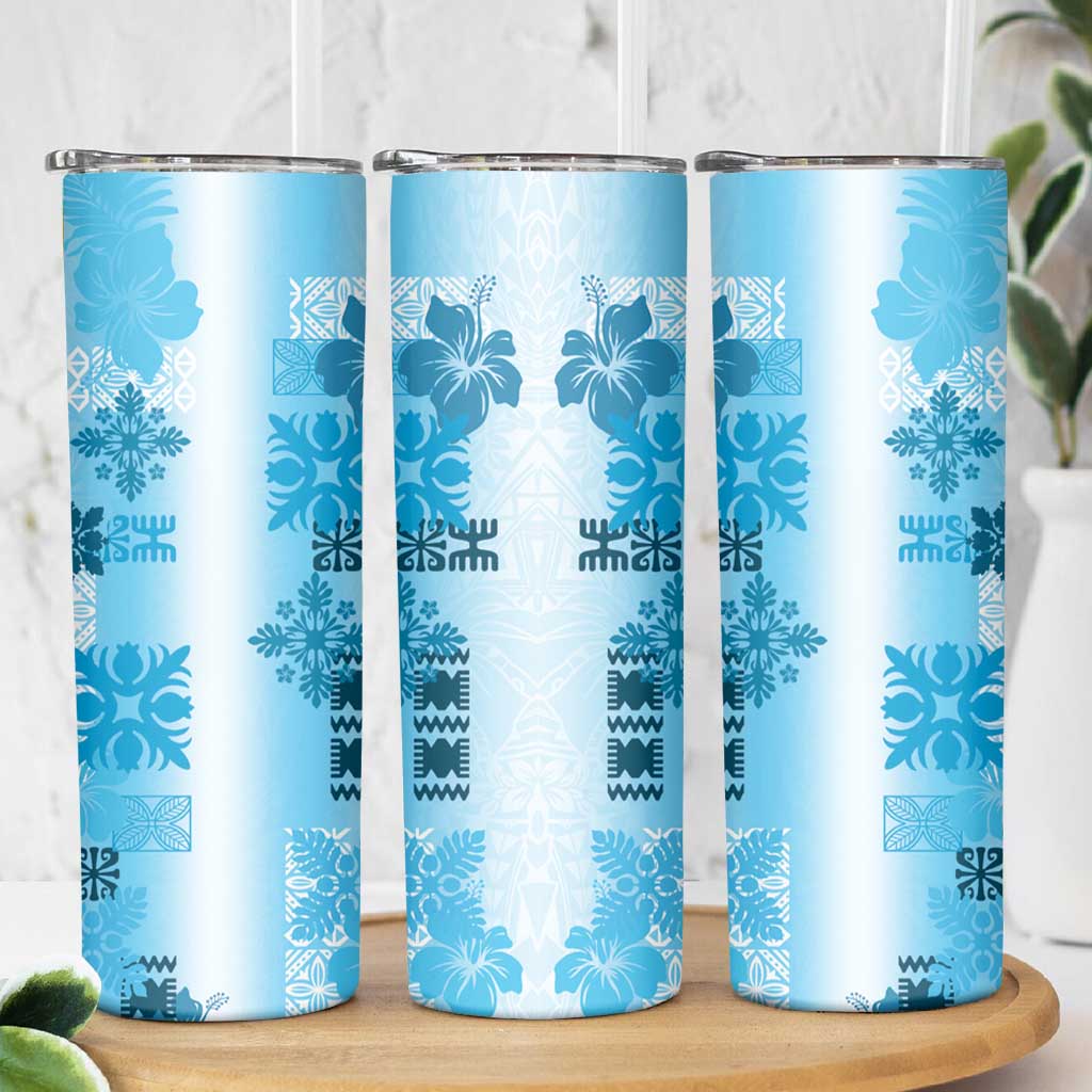 Hawaiian Quilt Skinny Tumbler Vintage Pattern Blue