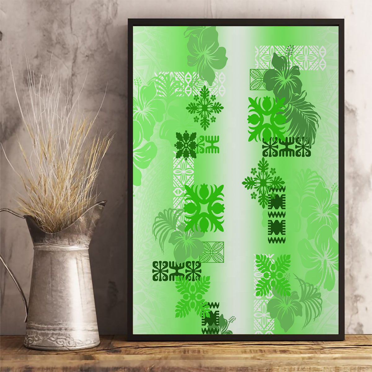 Hawaiian Quilt Canvas Wall Art Vintage Pattern Green LT05 - Polynesian Pride