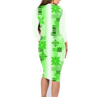 Hawaiian Quilt Family Matching Long Sleeve Bodycon Dress and Hawaiian Shirt Vintage Pattern Green LT05 - Polynesian Pride