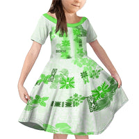 Hawaiian Quilt Family Matching Mermaid Dress and Hawaiian Shirt Vintage Pattern Green LT05 Daughter's Dress Green - Polynesian Pride