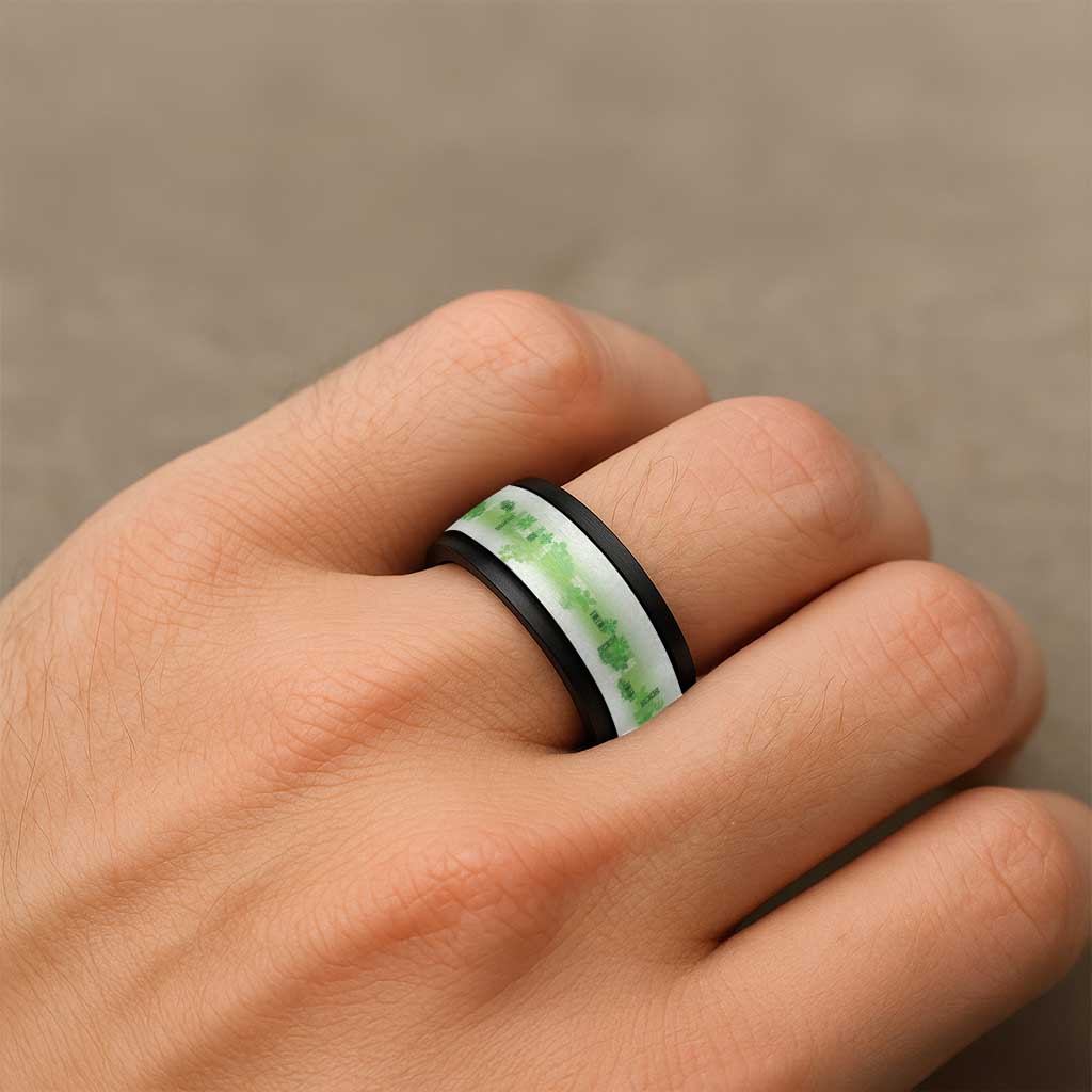Hawaiian Quilt Spinner Ring Vintage Pattern Green - Polynesian Pride