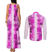 Hawaiian Quilt Couples Matching Tank Maxi Dress and Long Sleeve Button Shirt Vintage Pattern Pink LT05 - Polynesian Pride