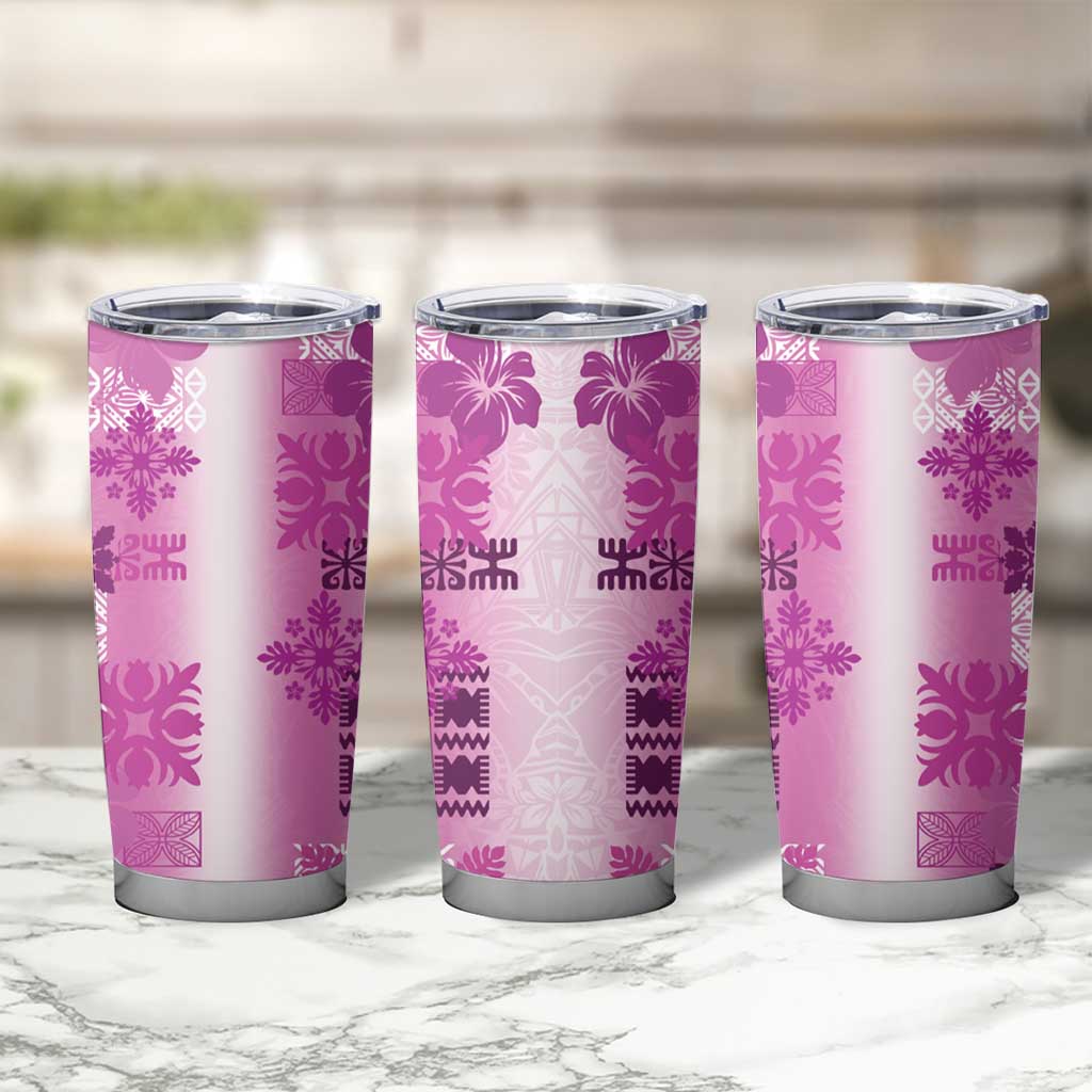 Hawaiian Quilt Tumbler Cup Vintage Pattern Pink
