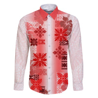Hawaiian Quilt Family Matching Off Shoulder Short Dress and Hawaiian Shirt Vintage Pattern Red LT05 Dad's Shirt - Long Sleeve Red - Polynesian Pride