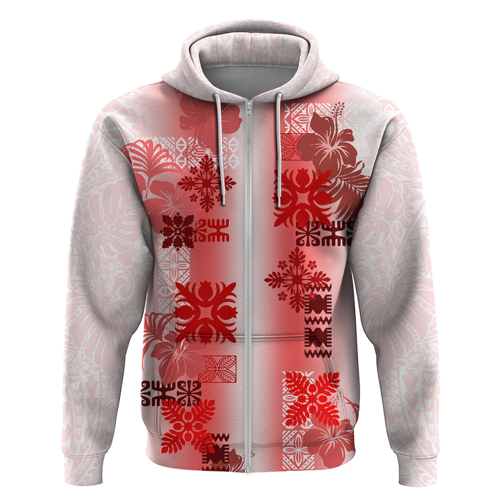 Hawaiian Quilt Hoodie Vintage Pattern Red LT05 - Polynesian Pride