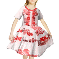 Hawaiian Quilt Kid Short Sleeve Dress Vintage Pattern Red LT05 - Polynesian Pride