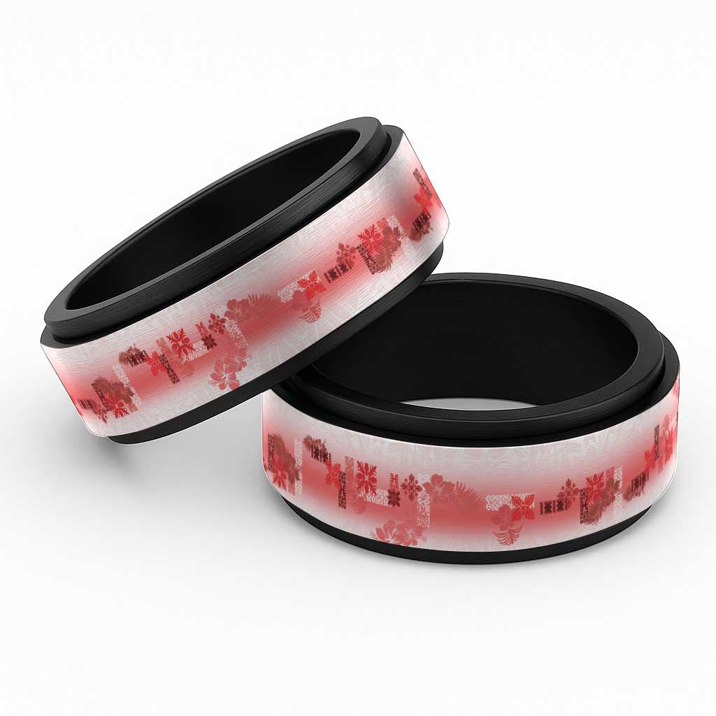 Hawaiian Quilt Spinner Ring Vintage Pattern Red - Polynesian Pride