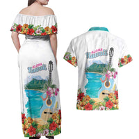 Aloha Hawaii Waikiki Beach Landscape Couples Matching Off Shoulder Maxi Dress and Hawaiian Shirt LT05 - Polynesian Pride