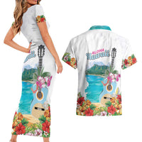 Aloha Hawaii Waikiki Beach Landscape Couples Matching Short Sleeve Bodycon Dress and Hawaiian Shirt LT05 - Polynesian Pride