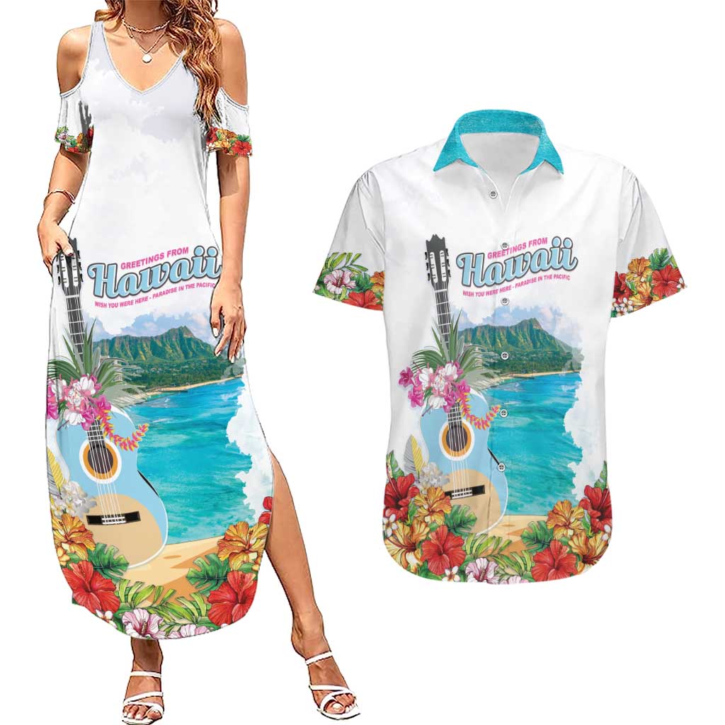Aloha Hawaii Waikiki Beach Landscape Couples Matching Summer Maxi Dress and Hawaiian Shirt LT05 White - Polynesian Pride