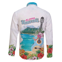 Aloha Hawaii Waikiki Beach Landscape Family Matching Off The Shoulder Long Sleeve Dress and Hawaiian Shirt LT05 - Polynesian Pride