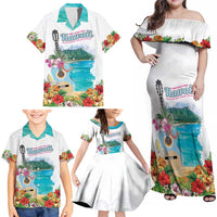 Aloha Hawaii Waikiki Beach Landscape Family Matching Off Shoulder Maxi Dress and Hawaiian Shirt LT05 - Polynesian Pride
