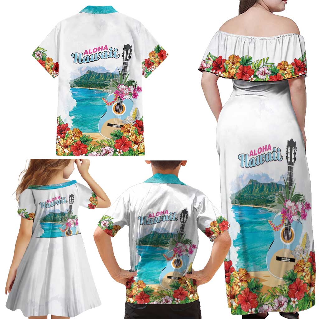 Aloha Hawaii Waikiki Beach Landscape Family Matching Off Shoulder Maxi Dress and Hawaiian Shirt LT05 - Polynesian Pride