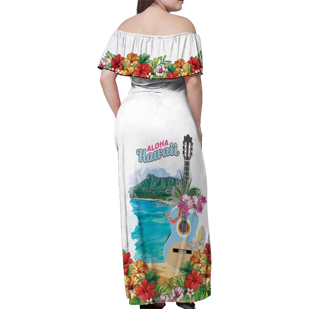 Aloha Hawaii Waikiki Beach Landscape Family Matching Off Shoulder Maxi Dress and Hawaiian Shirt LT05 - Polynesian Pride
