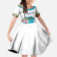 Aloha Hawaii Waikiki Beach Landscape Family Matching Puletasi and Hawaiian Shirt LT05 Daughter's Dress White - Polynesian Pride