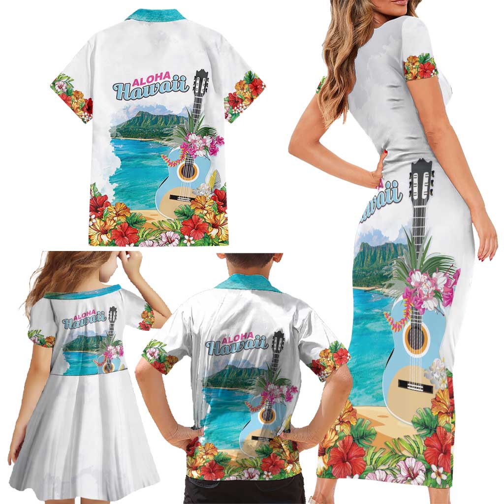 Aloha Hawaii Waikiki Beach Landscape Family Matching Short Sleeve Bodycon Dress and Hawaiian Shirt LT05 - Polynesian Pride