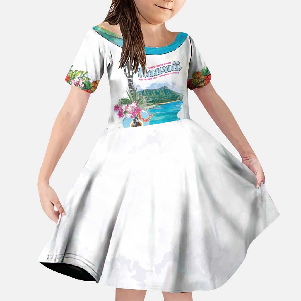 Aloha Hawaii Waikiki Beach Landscape Family Matching Summer Maxi Dress and Hawaiian Shirt LT05 Daughter's Dress White - Polynesian Pride