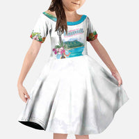 Aloha Hawaii Waikiki Beach Landscape Family Matching Summer Maxi Dress and Hawaiian Shirt LT05 Daughter's Dress White - Polynesian Pride