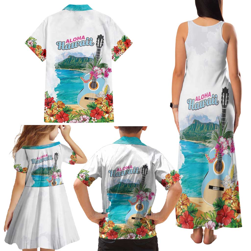 Aloha Hawaii Waikiki Beach Landscape Family Matching Tank Maxi Dress and Hawaiian Shirt LT05 - Polynesian Pride