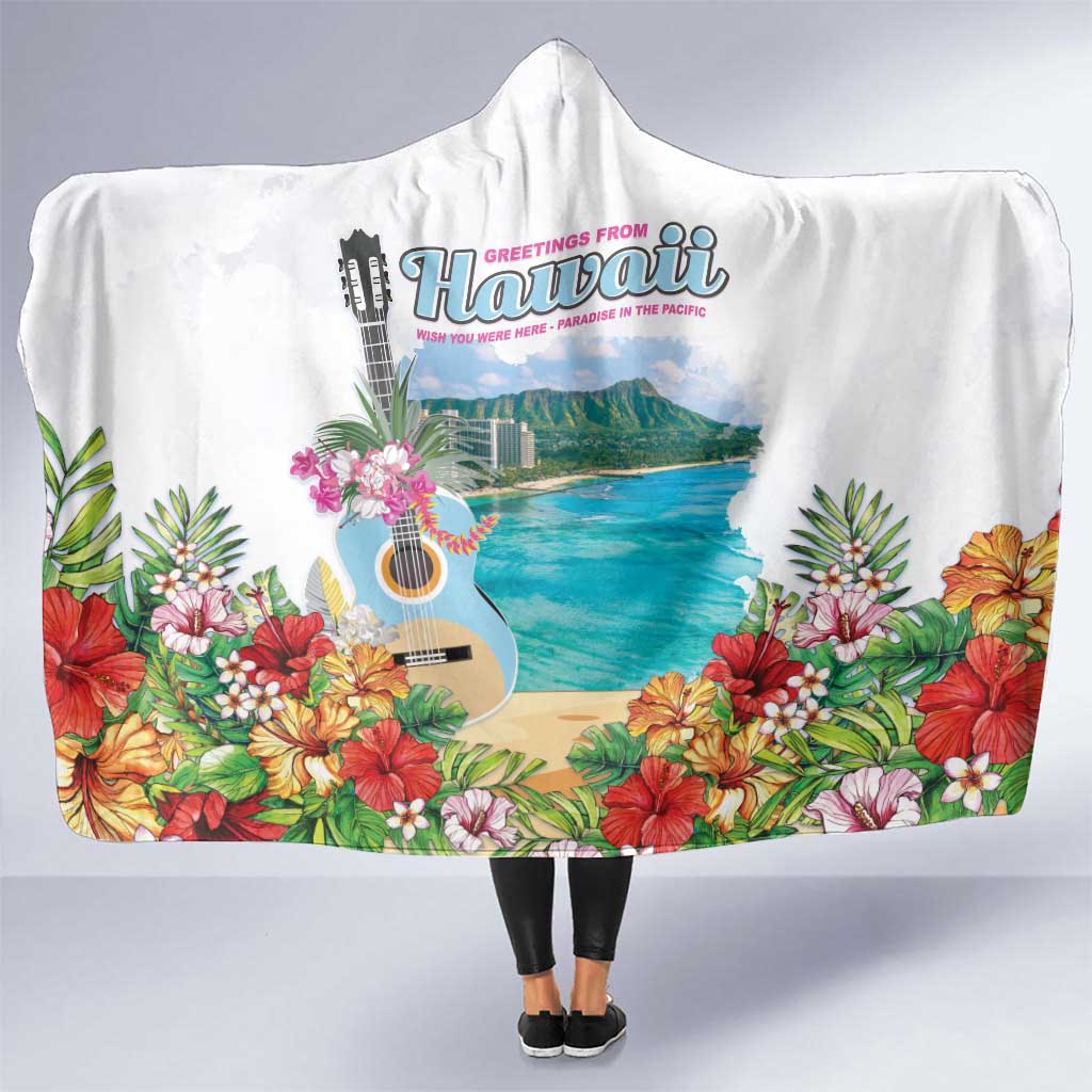 Aloha Hawaii Waikiki Beach Landscape Hooded Blanket LT05 One Size White - Polynesian Pride